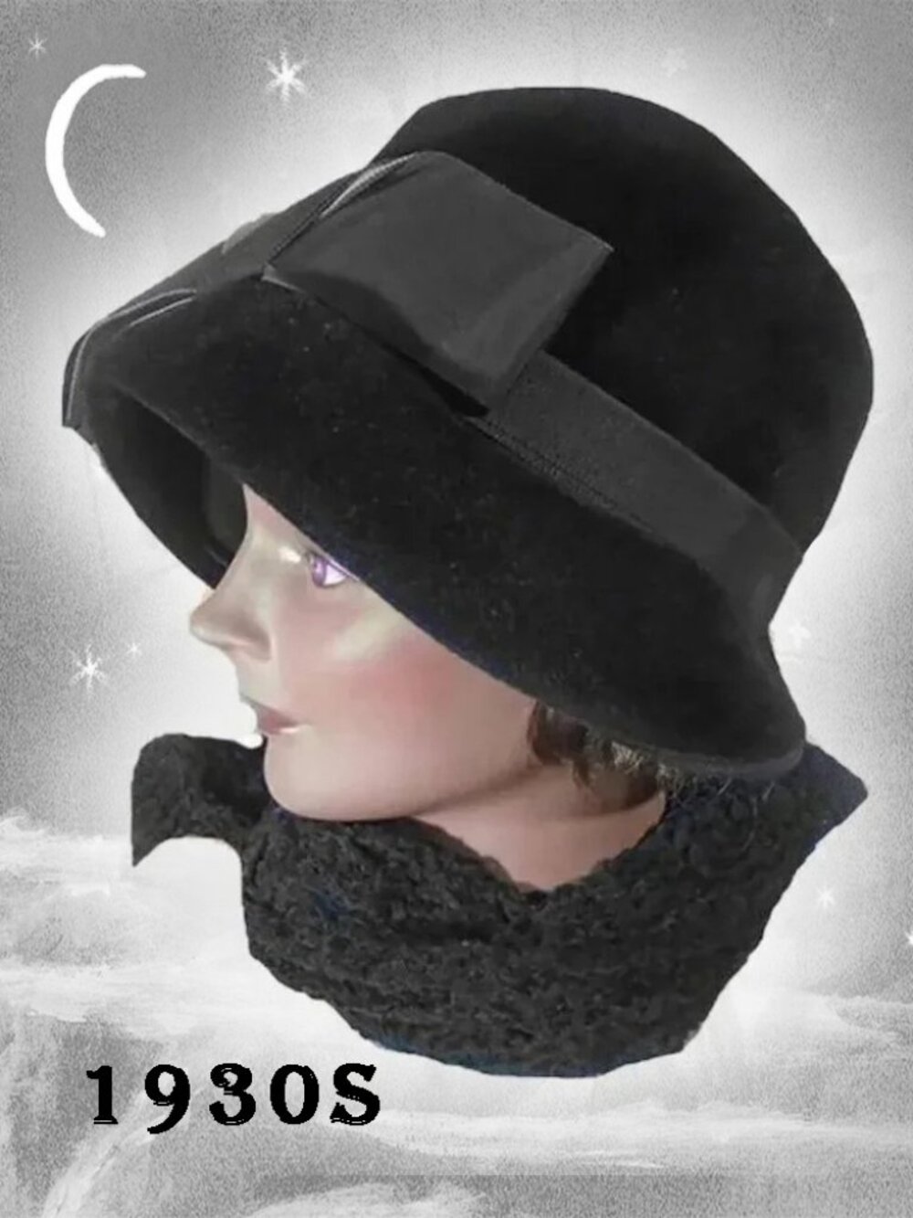 Vintage Cloche Hat + HATBOX Deluxe Velour Fur Felt Jazz Age Flapper